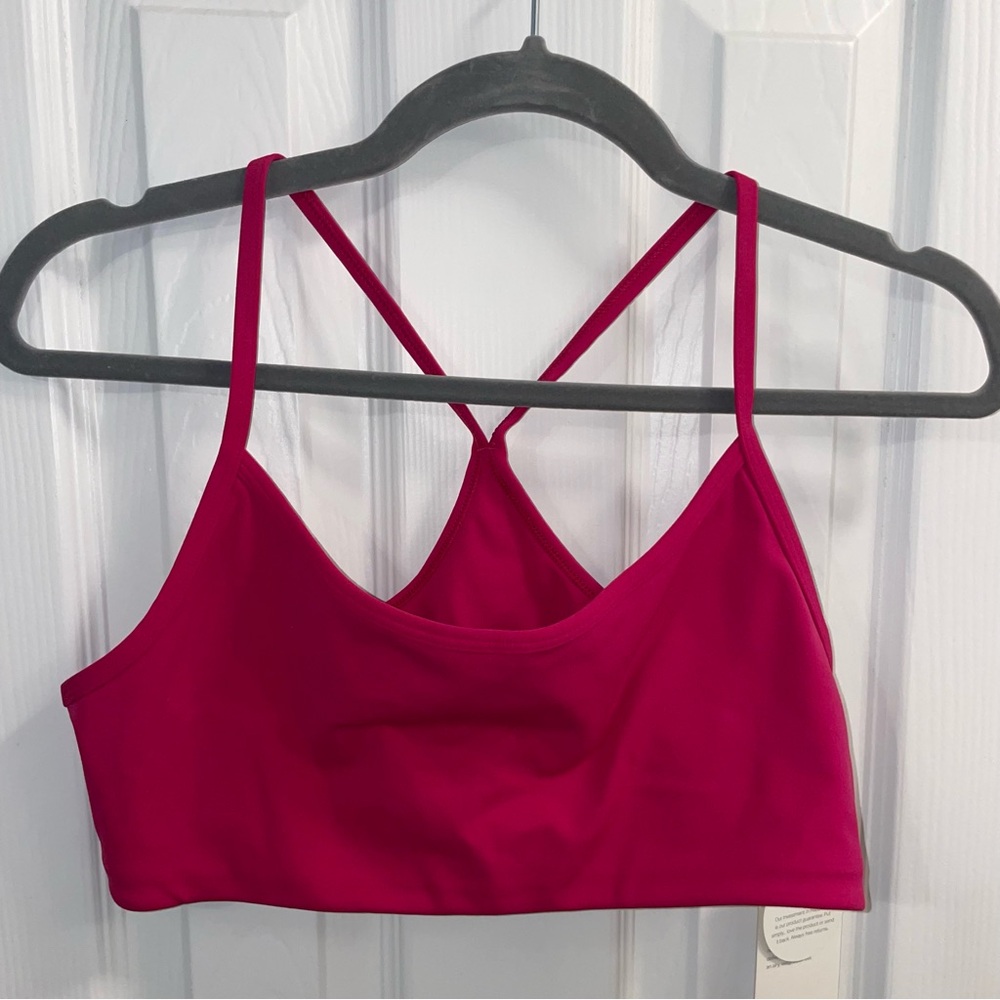 Vuori AllTheFeels Bra in Executive Pink, size large, brand new with tags